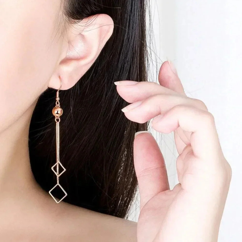 S925 Rose Gold Geometric Drop Bar Dangle Earrings